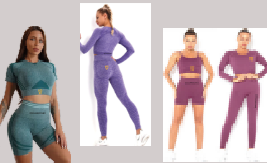 Display of four different women's workout clothing styles